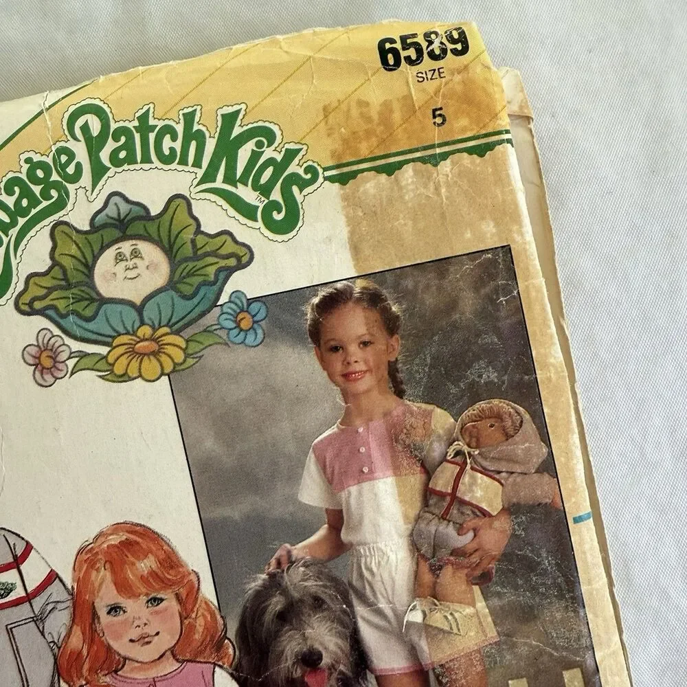 Vtg 80s Butterick Pattern 6589 Cabbage Patch Jacket Top Pants Transfers Sz 5